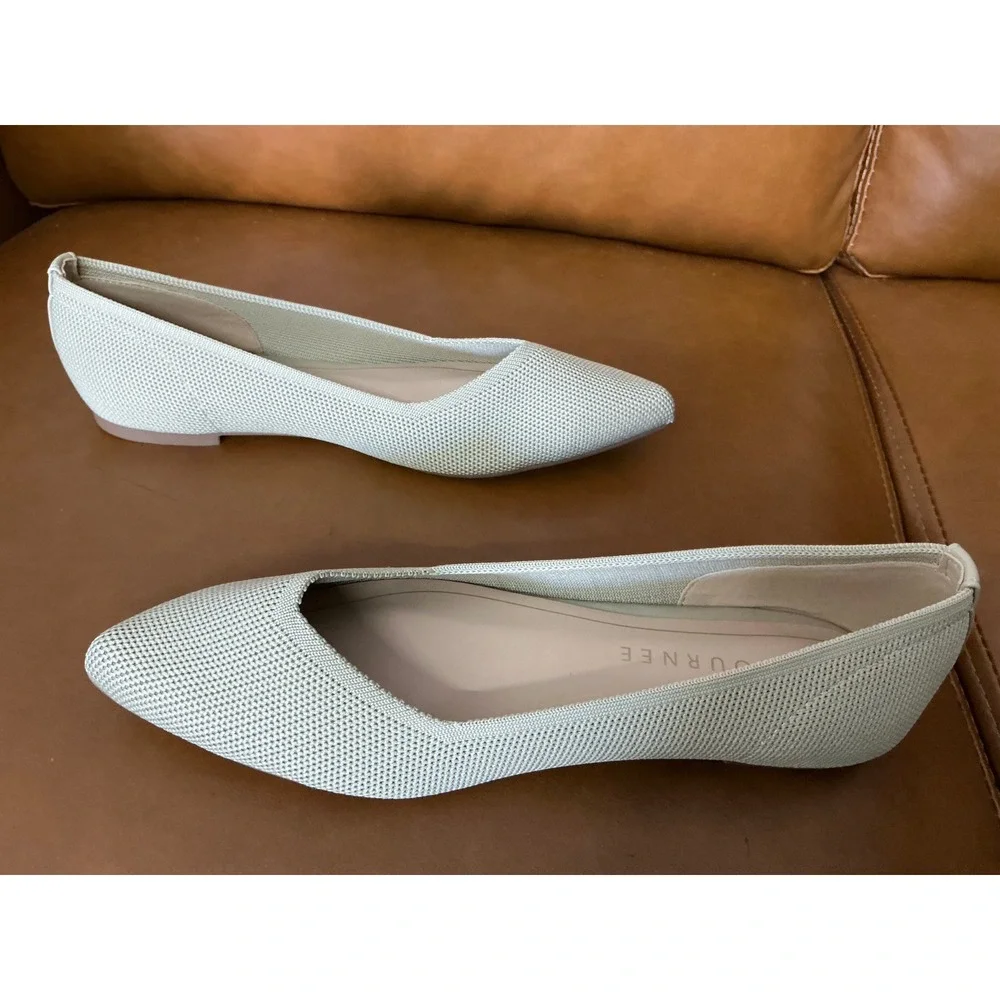 Journee Minnah Pointed Toe Flat Womens 7 Taupe Knit Slip On Shoes